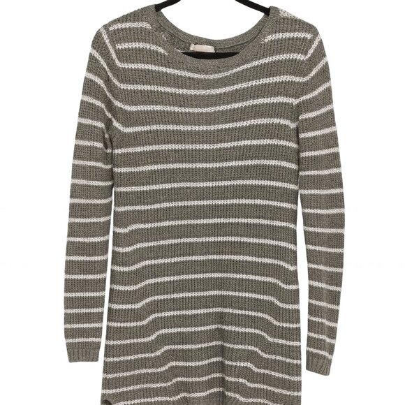 Merona Small Striped Women's Sweater in Gray and White High Low Hem Extra Long - Picture 1 of 8